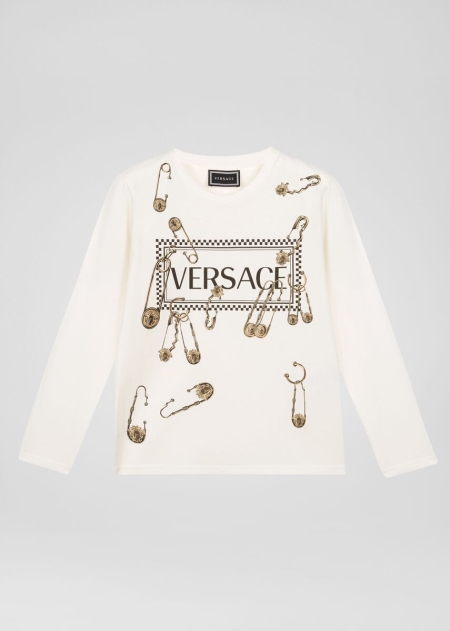 Versace Safety Pin Logo T-shirt Tjej - 058932LQV